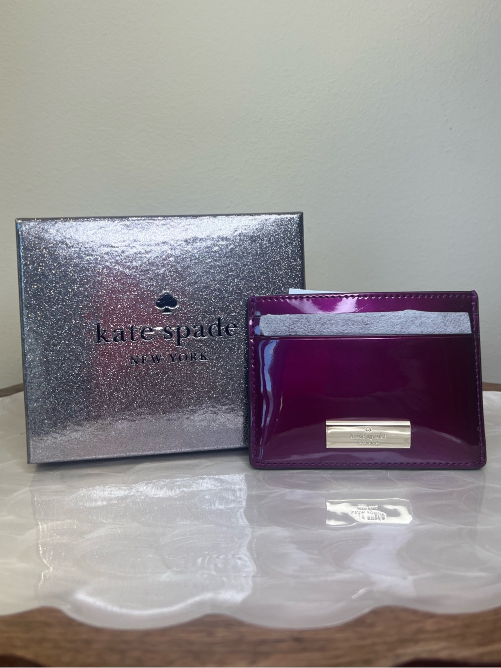 Kate Spade Kenzie Patent Slim Card Holder Dark Raspberry NIB - Picture 2 of 14